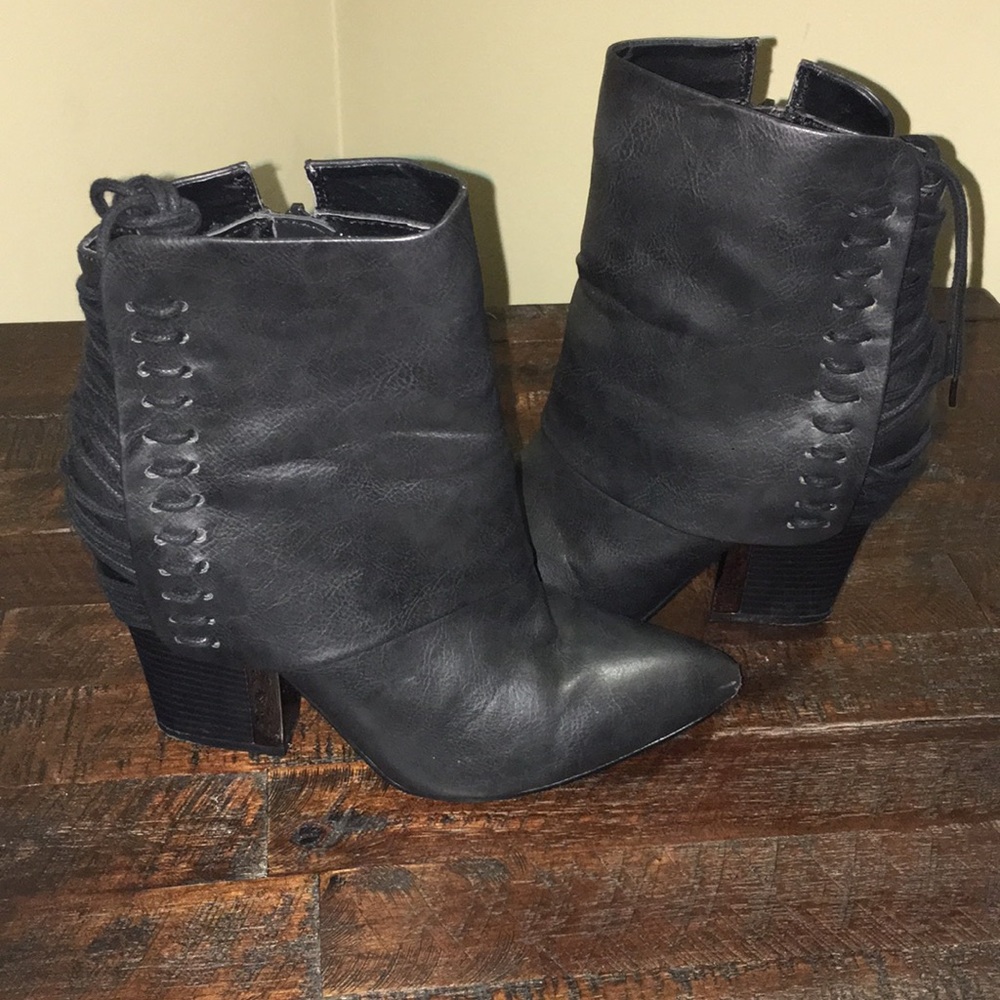Bumper Black Leather Back Lace-up Heels Boots
